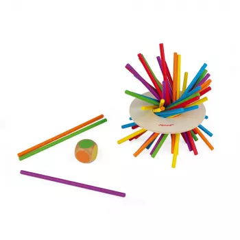 Janod Crazy Sticks gra zręcznościowa na równowagę – drewniana gra dla 1–4 graczy, wielokolorowa