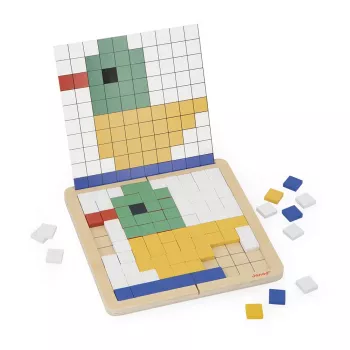 Janod Drewniane Puzzle Mozaikowe Symetria i Kodowanie 4w1 5+