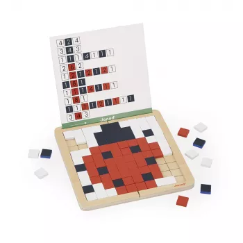 Janod Drewniane Puzzle Mozaikowe Symetria i Kodowanie 4w1 5+