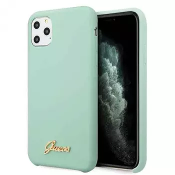 Guess GUHCN58LSLMGG iPhone 11 Pro Zielone Silikonowe Etui Hard Case z Vintage Złotym Logo