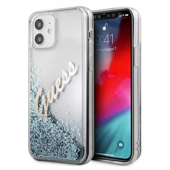 Guess Glitter Vintage Script Hard Case do Apple iPhone 12 mini - Niebieski