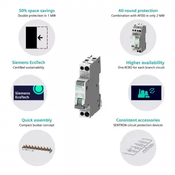 Siemens 5SV13166KK16 RCBO 2-biegunowy 16 A 30 mA Typ C 6 kA