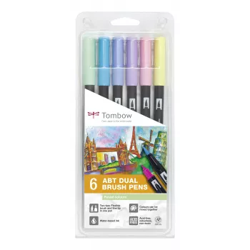 Zestaw pisaków Tombow ABT-6P-2 Dual Brush Pen - 6 kolorów - końcówka precyzyjna i pędzelkowa - wielokolorowy