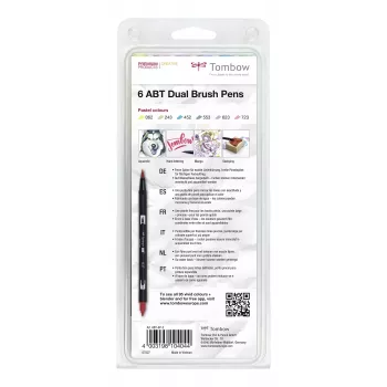 Zestaw pisaków Tombow ABT-6P-2 Dual Brush Pen - 6 kolorów - końcówka precyzyjna i pędzelkowa - wielokolorowy