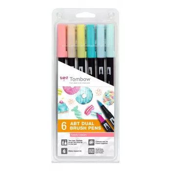 Zestaw pisaków Tombow ABT-6P-4 Dual Brush Pen - 6 sztuk - końcówka cienka i pędzelkowa - wielokolorowe - okrągłe
