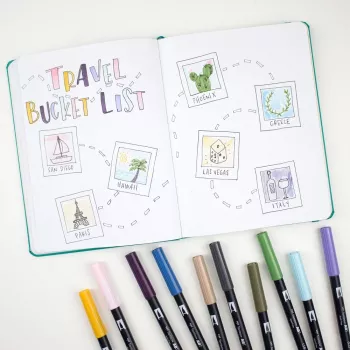 Zestaw pisaków Tombow ABT-6P-4 Dual Brush Pen - 6 sztuk - końcówka cienka i pędzelkowa - wielokolorowe - okrągłe