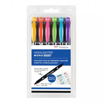 Zestaw zakreślaczy Tombow MONO Edge - końcówka dłutowa i punktowa 3,8 mm 0,8 mm linia, mix kolorów (6 sztuk)