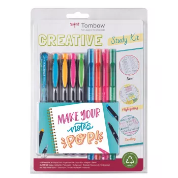 Tombow The Creative Study Kit zawiera 4 długopisy Reporter i 4 zakreślacze Mono Edge