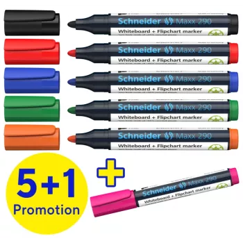 Schneider Maxx 290 Zestaw markerów do tablic suchościeralnych i flipchartów, 6 sztuk, kolory mieszane, 2,0 - 3,0 mm