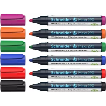 Schneider Maxx 290 Zestaw markerów do tablic suchościeralnych i flipchartów, 6 sztuk, kolory mieszane, 2,0 - 3,0 mm