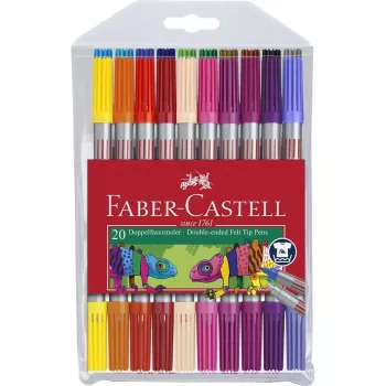 FABER-CASTELL Duo Flamastry - Permanentne - Żywe Kolory - Tusz na Bazie Wody - Cienka Końcówka (Zestaw 20 szt.)