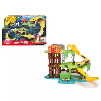 Dickie Jungle Garage 203338004 - 3-poziomowy zestaw zabawowy z dźwiękiem i światłem, z dołączonym pojazdem odlewanym ciśnieniowo