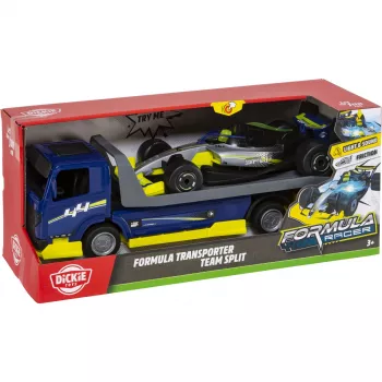 Dickie Formula Transporter Team Split 203766000 Samochodowy Transporter z 2 Odlewanymi Autami