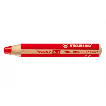 STABILO Woody 3 w 1 Ołówek Wielofunkcyjny - Czerwony - Certyfikat PEFC - 10 mm Grafit - Pojedynczy