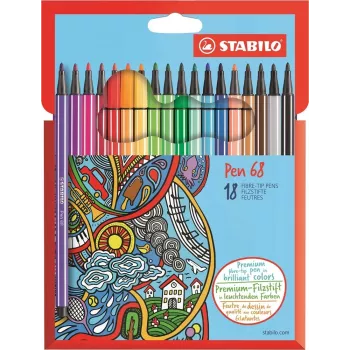 STABILO Pen 68 - Fine - 18 kolorów - asortyment - końcówka okrągła - 1 mm - asortyment