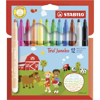 STABILO 380/12 Fineliner Pen Set - 12 kolorów mieszanych (czarny, niebieski, brązowy, zielony, jasny cyjan, jasnozielony, pomarańczowy, brzoskwiniowy, różowy, czerwony, biały, żółty) - 0,4 mm końcówka - tusz na bazie wody - plastikowe etui