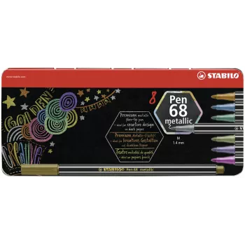 Zestaw pisaków STABILO Pen 68 Metallic - Medium - 8 metalicznych kolorów - Okrągła końcówka - Szerokość linii 1,4 mm