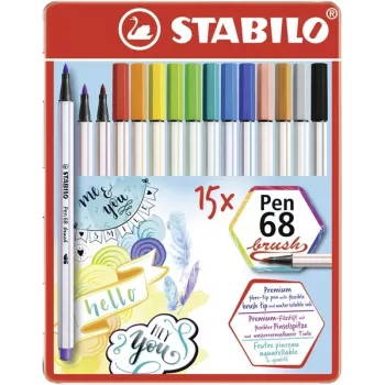 STABILO Pen 68 Brush - 15 kolorów - asortyment - tusz na bazie wody - Niemcy - dorośli i dzieci