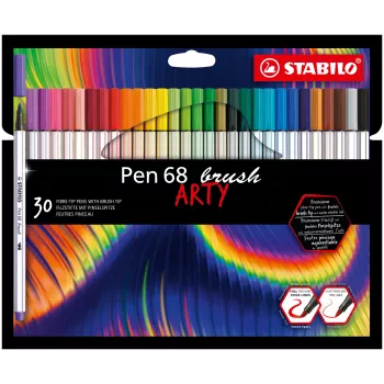 STABILO Pen 68 brush ARTY Edition Zestaw pisaków z pędzelkiem - 30 kolorów w kartonowym etui