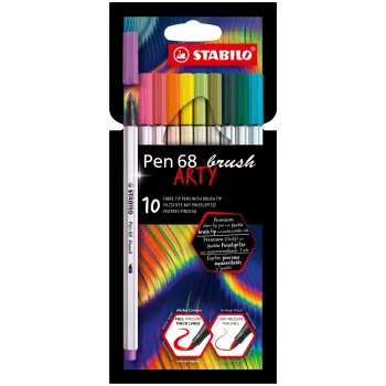 STABILO Pen 68 Brush ARTY Edition Zestaw pędzelków - 10 mieszanych kolorów w kartonowym etui