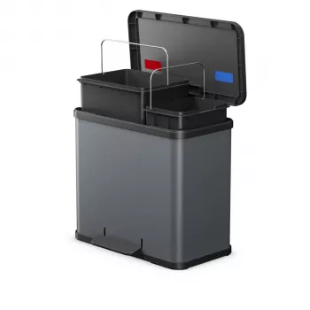 Hailo Öko duo Plus L Separator odpadów, ciemnoszary mat, 34L, 2x17L, pedał nożny, ciche domykanie