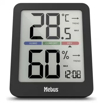 Mebus 11115 Termo-Higrometr Analogowy, Ścienny Termometr i Higrometr Wewnętrzny ze Wskaźnikiem Strefy Komfortu - Biały/Srebrny