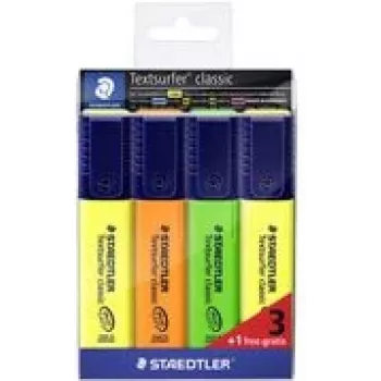 Zestaw zakreślaczy STAEDTLER Textsurfer Classic 3+1 Promopack, grot dłutowy, 1,0-5,0 mm, kolory mieszane