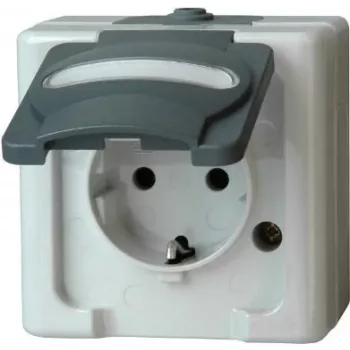 HEINRICH KOPP Gniazdo Schuko 1-złączowe, montaż natynkowy, odporny na wilgoć IP44, szary, 16A 250V (103356006)