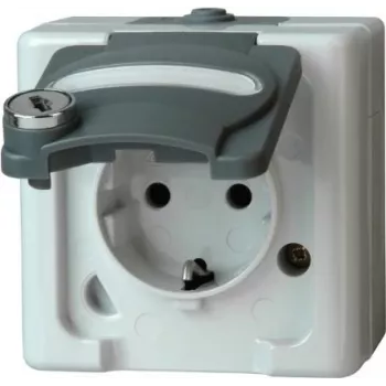 HEINRICH KOPP 1-Gang Surface-Mounted Weatherproof Socket with Safety Lock, IP44, Grey (103456009)