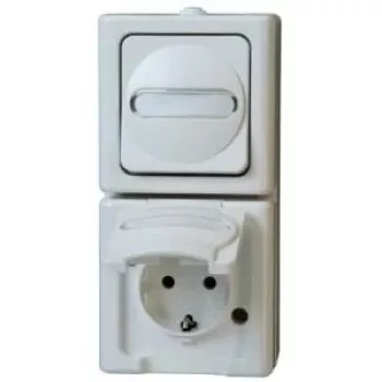 HEINRICH KOPP Kombinacja pionowa łącznik/gniazdo Schuko montaż natynkowy odporna na wilgoć IP44 Arktis Arctic White (130802000)