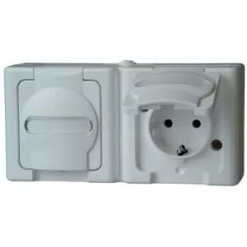 HEINRICH KOPP BLUE ELECTRIC Łącznik i gniazdo Schuko natynkowe, IP44, Biel Arktyczna, 250V, 16A (131202003)