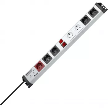 Listwa zasilająca Heinrich Kopp POWERversal z 7 gniazdami AC, Typ F, IP20, 3600 W, Czarny/Szary/Czerwony/Biały, kabel 1,4 m
