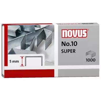 Novus Dahle No.10 SUPER Zszywki - Długość nóżki 5 mm - Stal nierdzewna - 1000 zszywek - Pojemność 20 arkuszy
