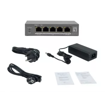 LevelOne GEP-0531 Niezarządzalny przełącznik PoE+, 3x GE PoE+ (30W) + 1x Hi-PoE (60W), budżet 60W, plastik, desktop