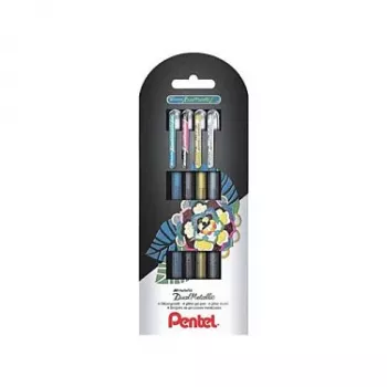 Zestaw długopisów żelowych Pentel Dual Metallic - 4 sztuki (czarny, niebieski, złoty, srebrny) - 0,5 mm - Blister