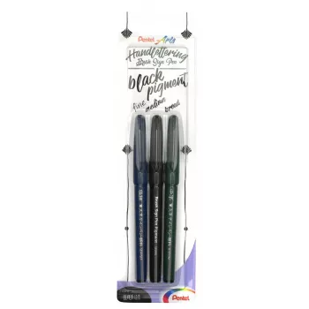 Pentel Arts Sign Pen Brush Zestaw Pędzelków do Kaligrafii Czarny 3 szt.