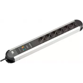 BACHMANN PRIMO Listwa zasilająca z ochroną przepięciową, 6 gniazd AC, 1,75 m, Typ F, Aluminium, Czarny