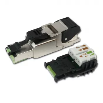 Telegärtner RJ45 Wtyk MFP8 Cat.6a (Deep), T568A z fabrycznie zamontowaną osłoną przeciwpyłową, wytrzymała obudowa z cynku lanego ciśnieniowo - 1 szt. (J00026A2004)
