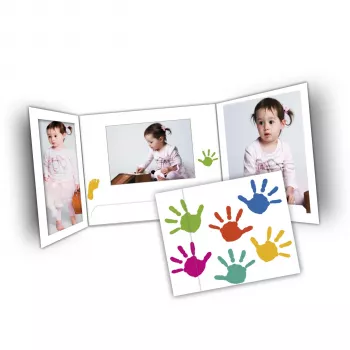 DAIBER Hands Portrait Photo Folders 13x18 cm, 25-Pack, White with Multicoloured Handprint Design