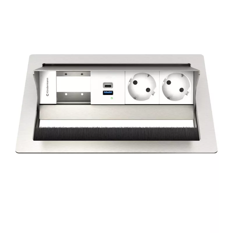 Kindermann CP Standard² VA 4f. panel przyłączeniowy na biurko z 2x gniazdami Schuko i 1x portem ładowania USB-A, srebrny/czarny