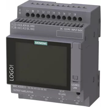 Siemens LOGO! 12/24 RCE Logic Module with Display, 8 DI/4 AI/4 Relay, 12-24V DC, Ethernet, Modbus TCP/IP