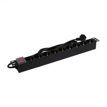 Listwa zasilająca Synergy 21 ALLNET 19zbh 9x Schuko z wyłącznikiem Czarna 1U Rackmount 2m Kabel