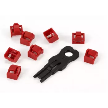 ALLNET TP/RJ45 Blocker Red 10-Pack z kluczem zabezpieczającym, zaślepka przeciwpyłowa, blokada bezpieczeństwa sieci (ALL-TP-RJ45-Blocker-10PCS)
