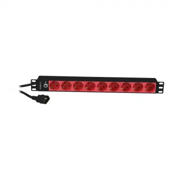 Synergy 21 ALLNET 19-calowa 1U 9-gniazdowa listwa zasilająca Schuko z wtykiem C14 10A Czarny