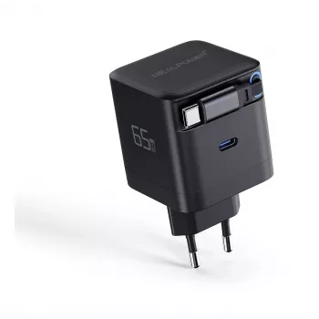 RealPower GaN Charger 65W Black z 2x USB-C PD, kompaktowy i wydajny