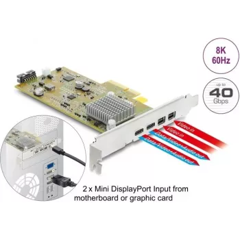 Karta Delock PCI Express x4 do 2 x zewnętrznych USB Type-C 40 Gbps (DP Alt Mode) żeńskie – niski profil