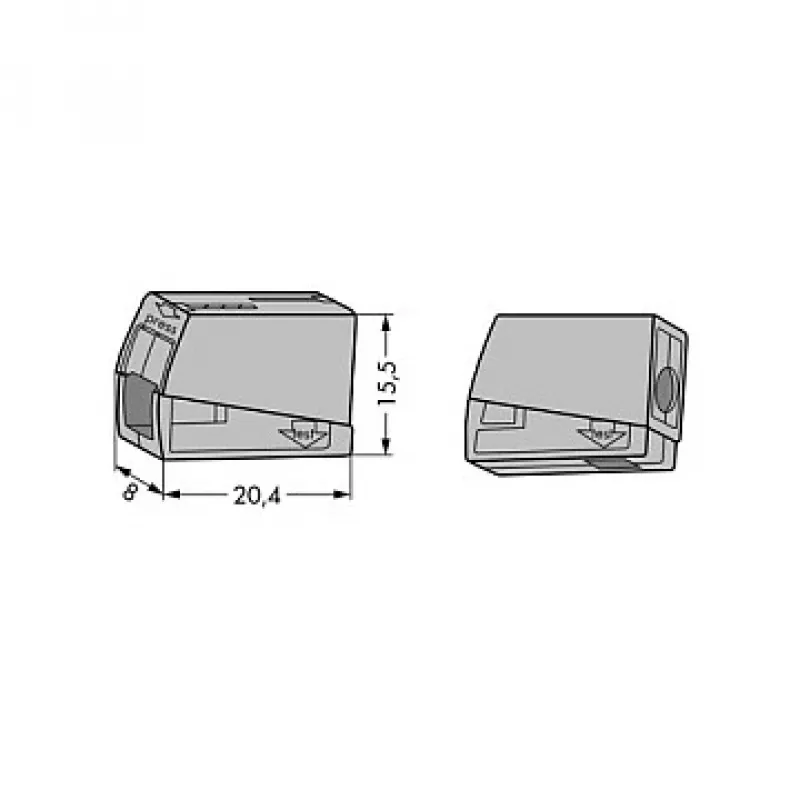 WAGO 224-101 1-przewodowa 2-drożna Zaciskarka Push-in CAGE CLAMP, 400 V, 24 A, 0,5-2,5 mm², przezroczysty/szary