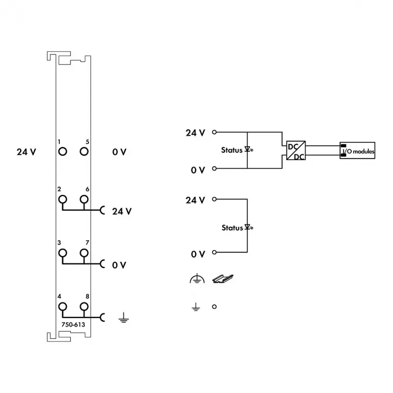 WAGO 750-613 4-przewodowy zacisk szyny, szary, CAGE CLAMP, 0,08-2,5 mm², szyna DIN-35
