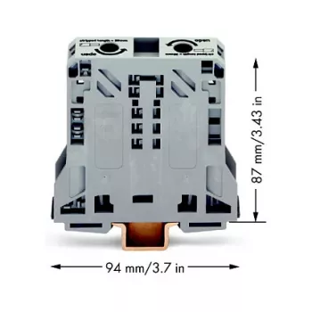 WAGO 285-150 CAGE CLAMP Zacisk Zasilający, 1-potencjał, 2-przyłącza, 10-50 mm², Szary, Szyna DIN 35