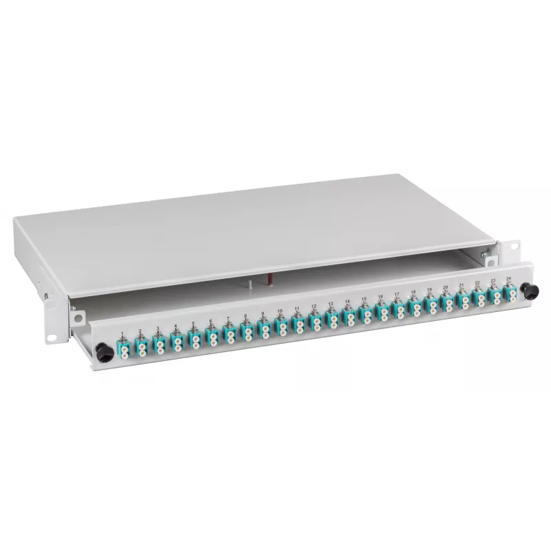 EFB Splice Box LC 9/125µm OS2 Sliding 1U 48 Pigtails Pre-terminated 24 Duplex Couplers